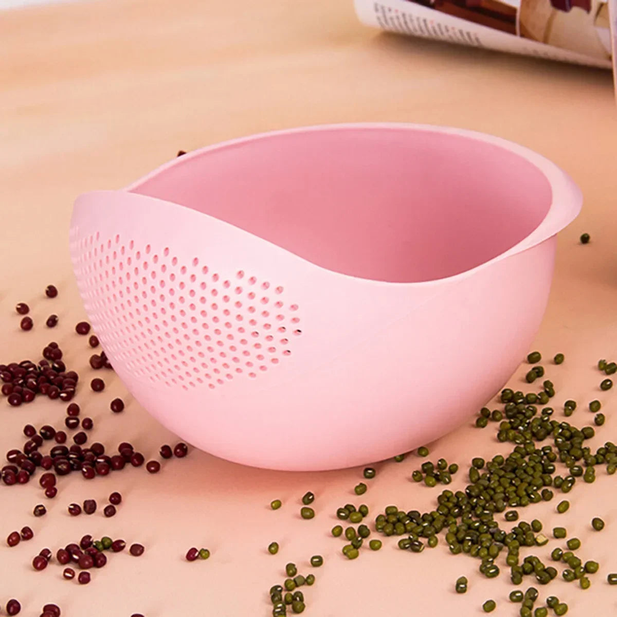 Silicone Colander Drain Basket with Handle - 1PC Rice and Fruit Washing Bowl for Home Kitchen Organizer - Vaxicy