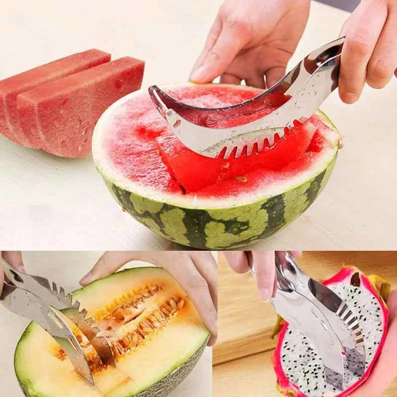 Watermelon Slicer Tongs - lifestyle use in small kitchen or home