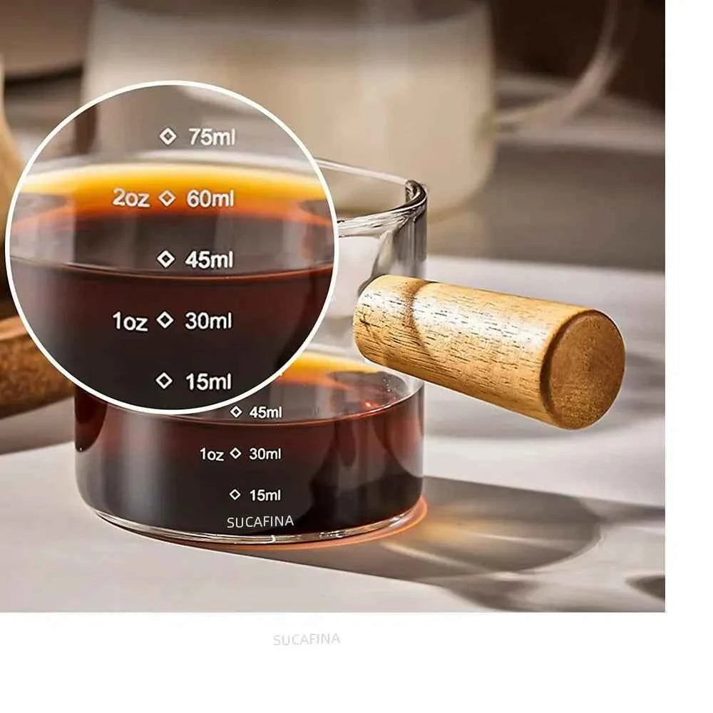 Wood Handle Glass Measuring Cup - close-up detail and material