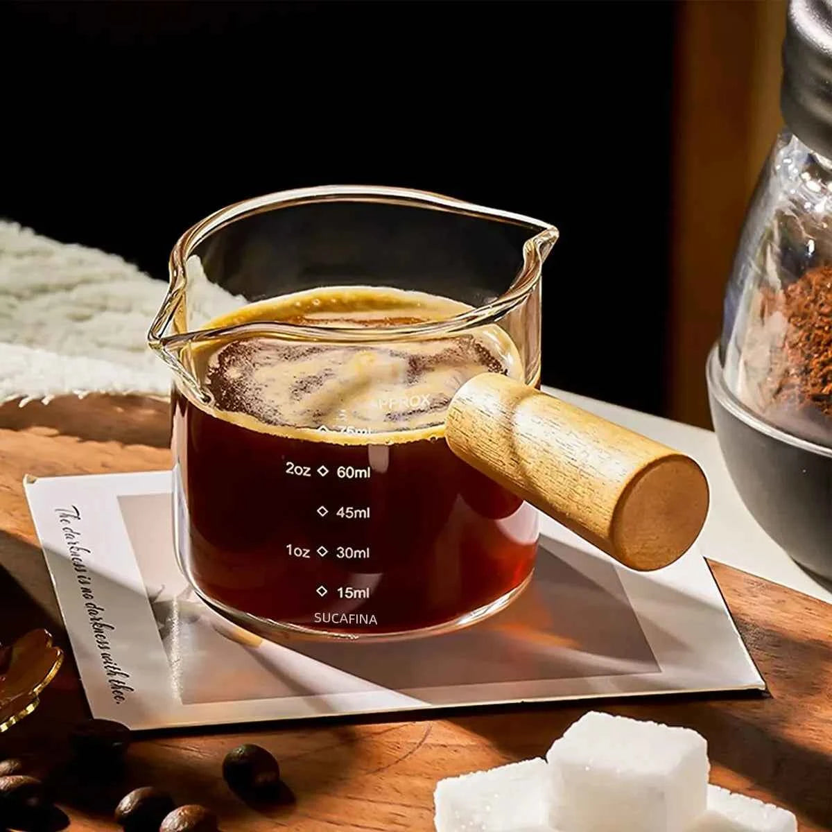 Wood Handle Glass Measuring Cup – practical home and kitchen gadget