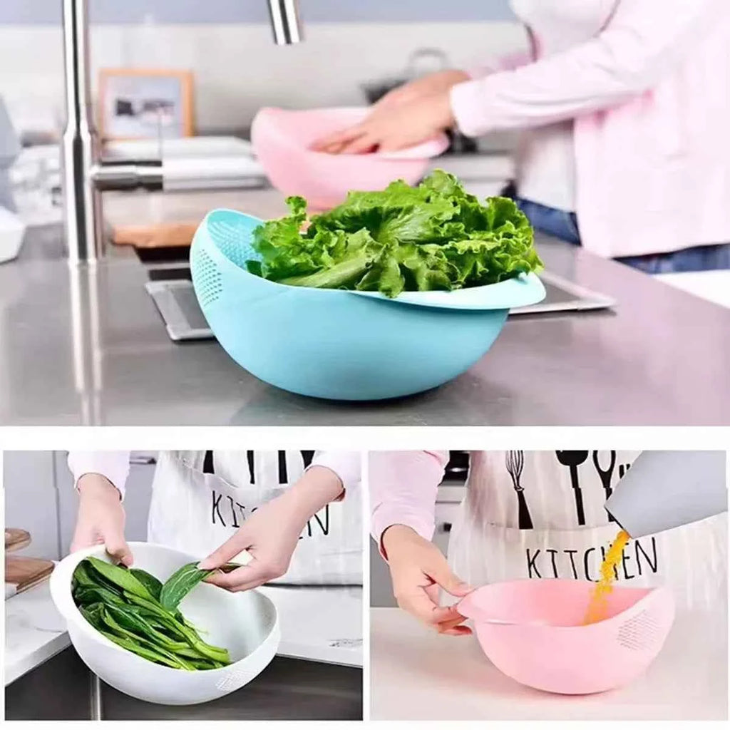 Silicone Colander Drain Basket with Handle - 1PC Rice and Fruit Washing Bowl for Home Kitchen Organizer - Vaxicy