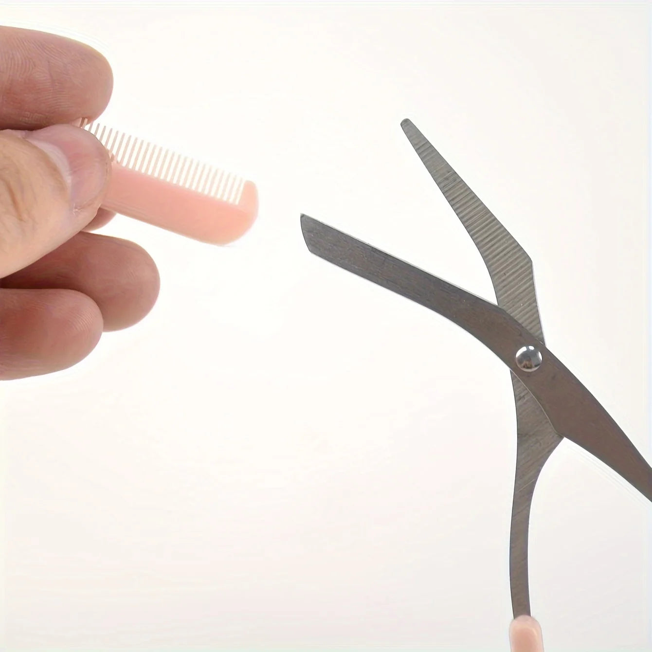 Eyebrow Trimming Scissors with Comb - close-up detail and material
