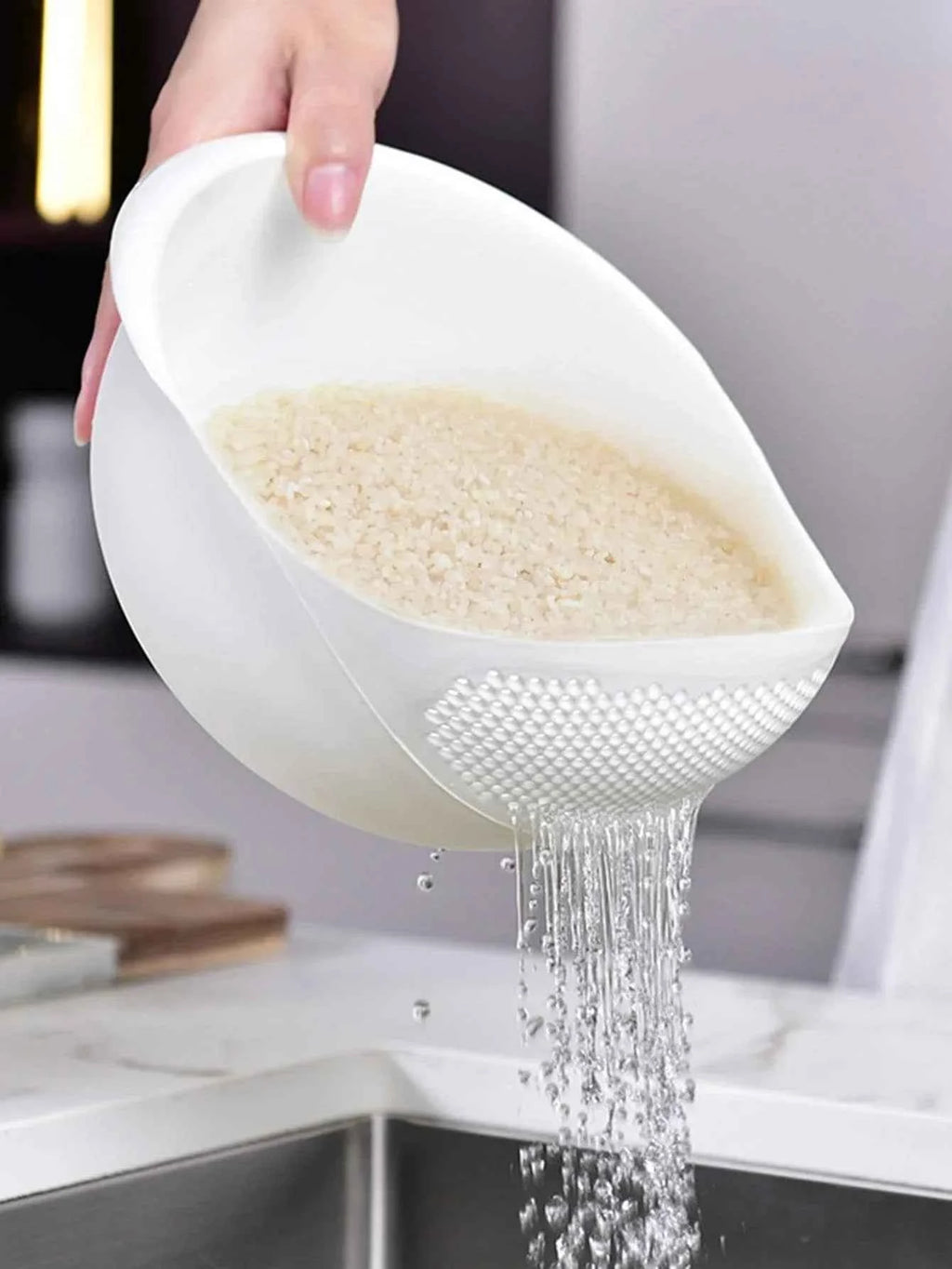 Silicone Colander Drain Basket with Handle - 1PC Rice and Fruit Washing Bowl for Home Kitchen Organizer - Vaxicy