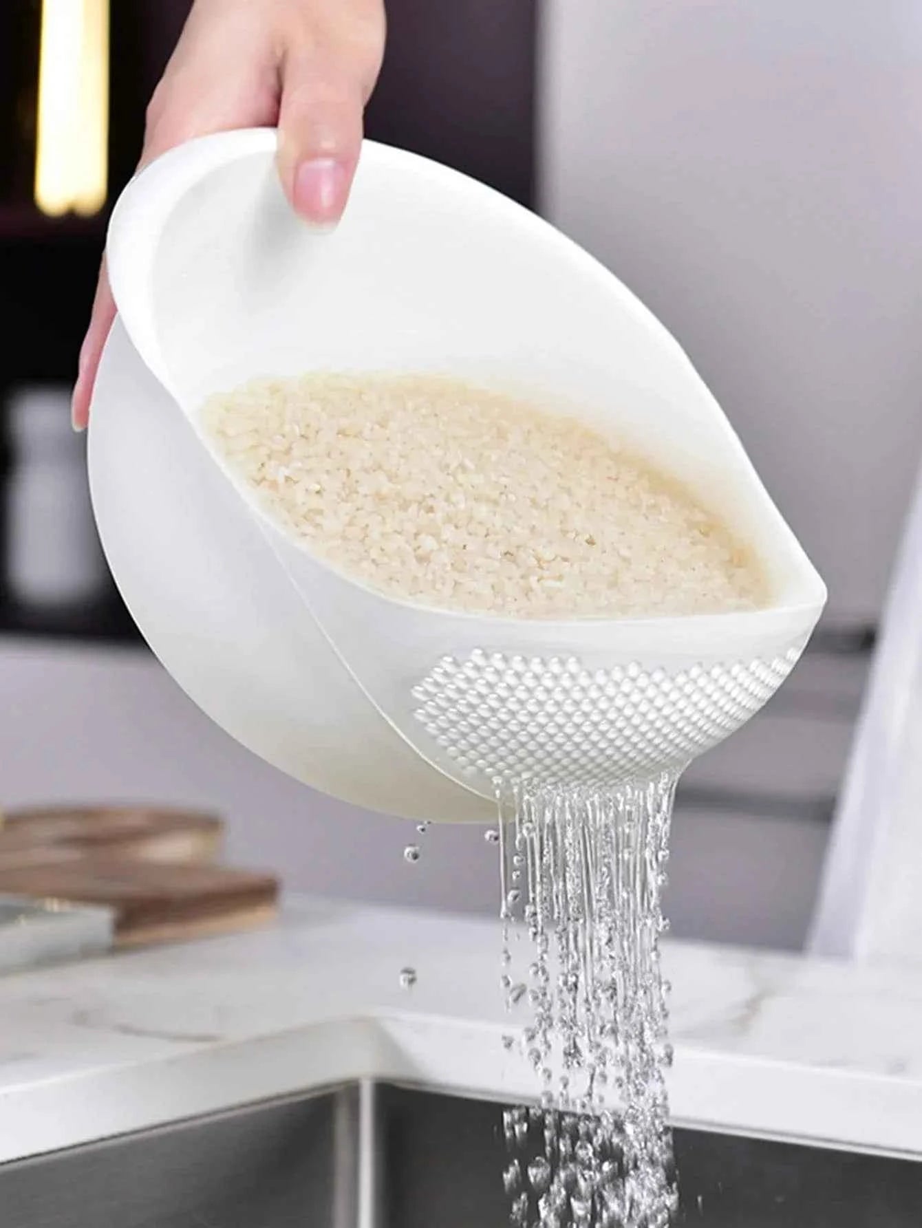 Silicone Colander Drain Basket with Handle - 1PC Rice and Fruit Washing Bowl for Home Kitchen Organizer - Vaxicy