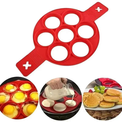 7-Hole Silicone Pancake & Egg Mold - lifestyle use in small kitchen or home