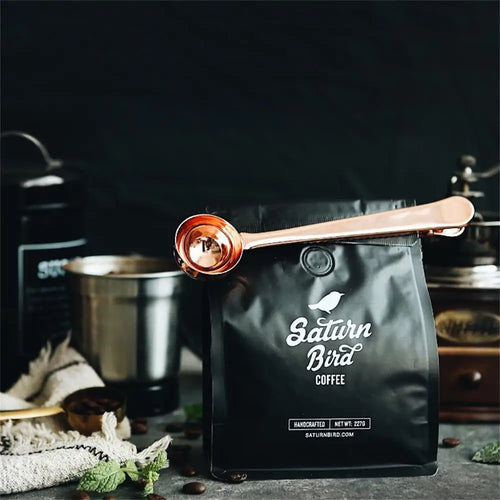 2-in-1 Coffee Scoop with Clip - lifestyle use in small kitchen or home