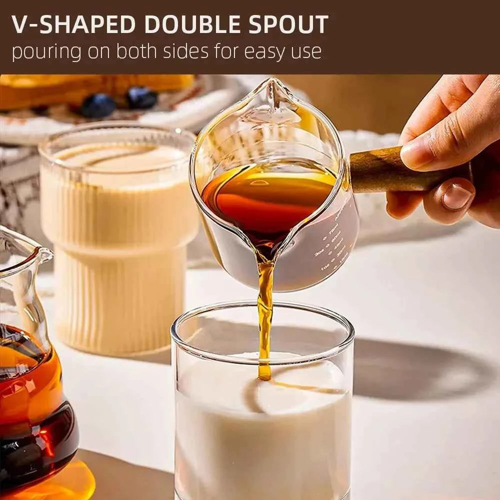 Wood Handle Glass Measuring Cup - lifestyle use in small kitchen or home
