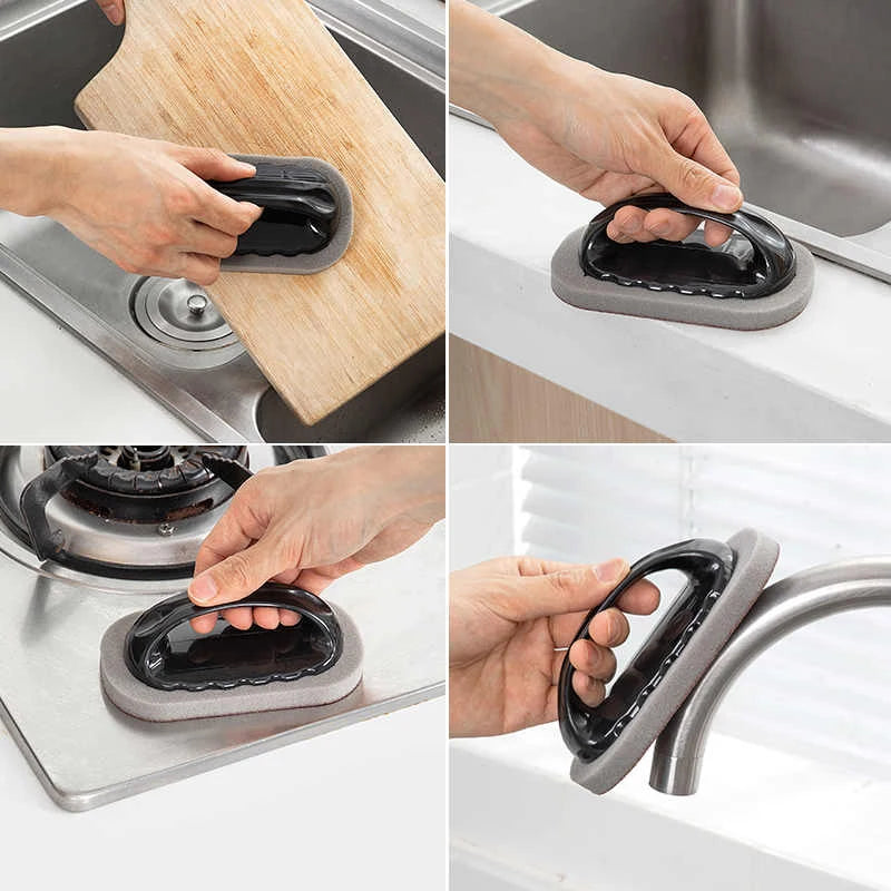 Magic Emery Sponge Brush Wipe Eraser Cleaner Kitchen Bath Rust Strong Decontamination Cleaning Tools With Handle Household Tools - Vaxicy