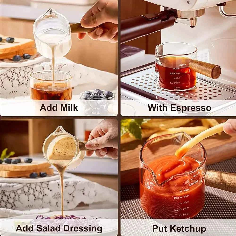Wood Handle Glass Measuring Cup – practical home and kitchen gadget