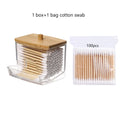 Cotton Swab Storage Box Double Head Cotton Buds Container Transparent Square Bamboo Cover Cotton Swab Toothpick Organize Box - Vaxicy