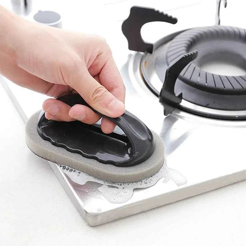 Magic Emery Sponge Brush Cleaner for Kitchen and Bath - Strong Rust Removal Tool with Handle