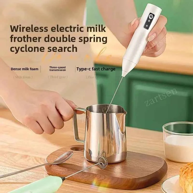 Rechargeable Wireless Milk Frother - lifestyle use in small kitchen or home