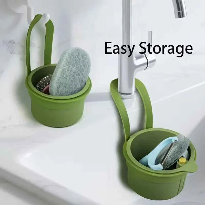 Press-Type Drain Basket - lifestyle use in small kitchen or home