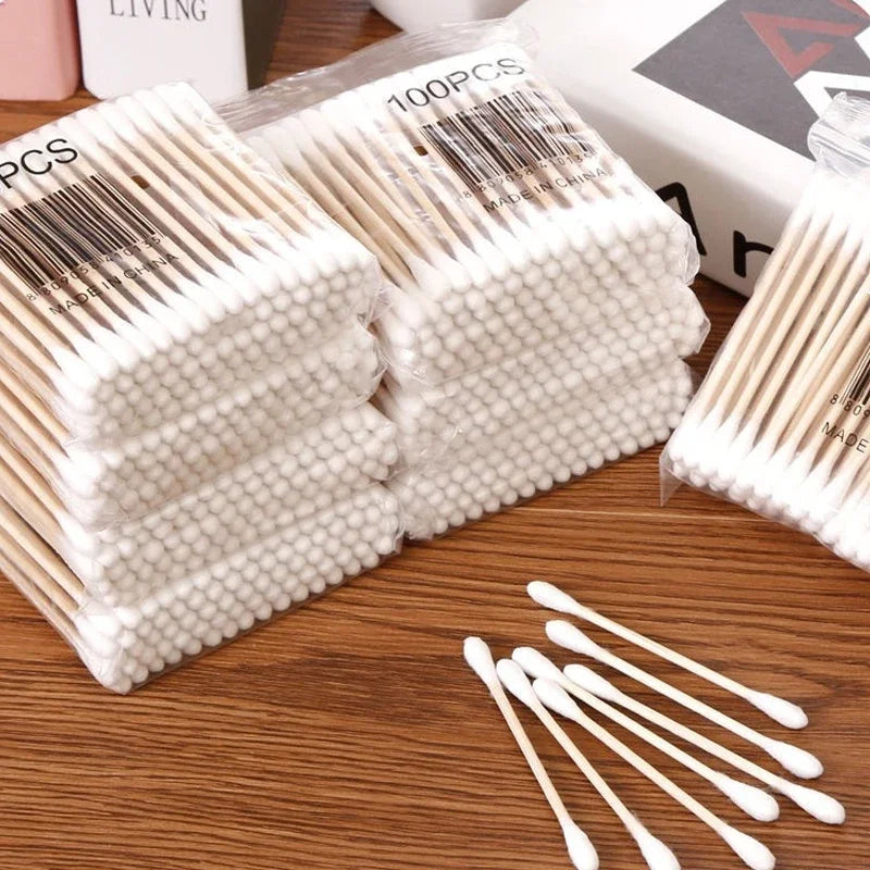 Cotton Swab Storage Box Double Head Cotton Buds Container Transparent Square Bamboo Cover Cotton Swab Toothpick Organize Box - Vaxicy