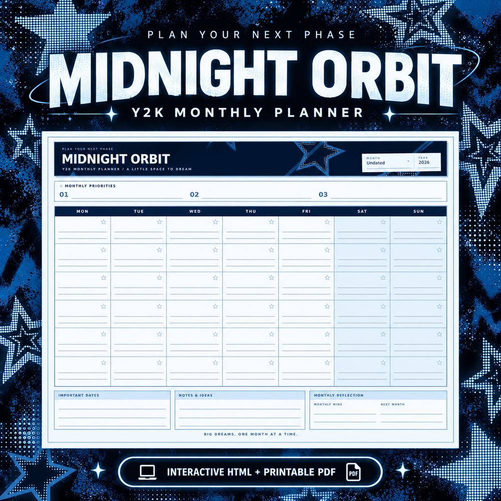 Midnight Orbit — Y2K Monthly Planner