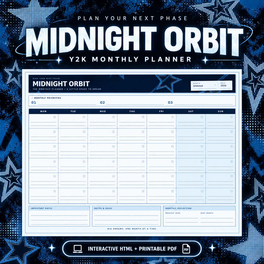 Midnight Orbit — Y2K Monthly Planner