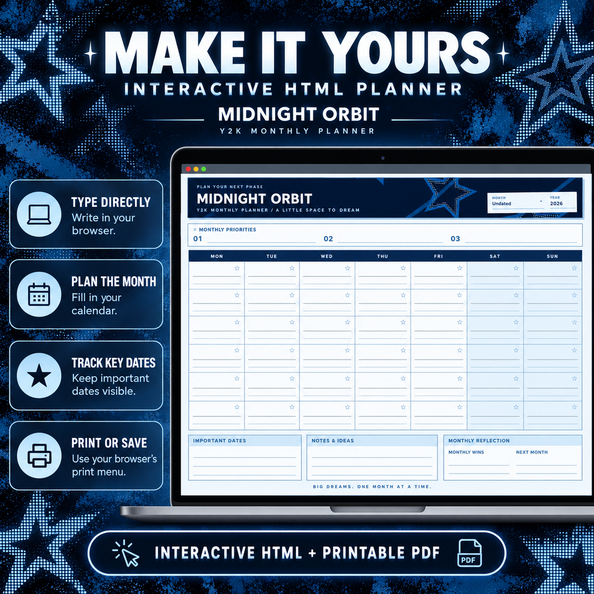 Midnight Orbit editable HTML planner