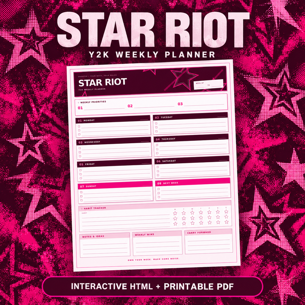 Star Riot Y2K Weekly Planner hero cover