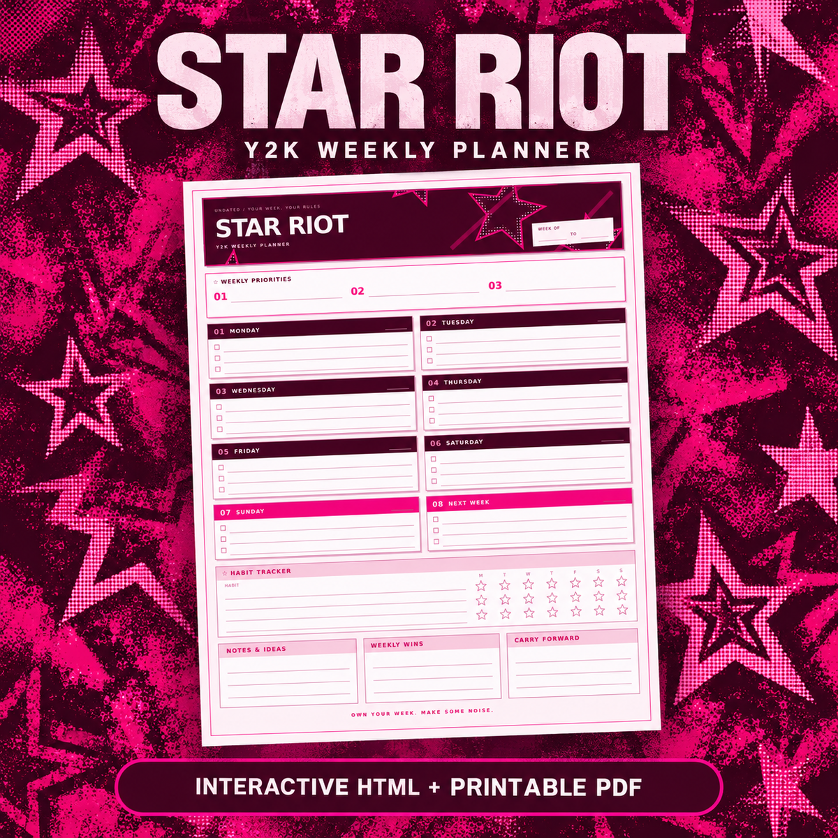 Star Riot Y2K Weekly Planner hero cover