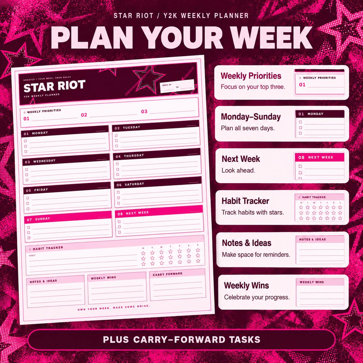 Star Riot weekly planner features