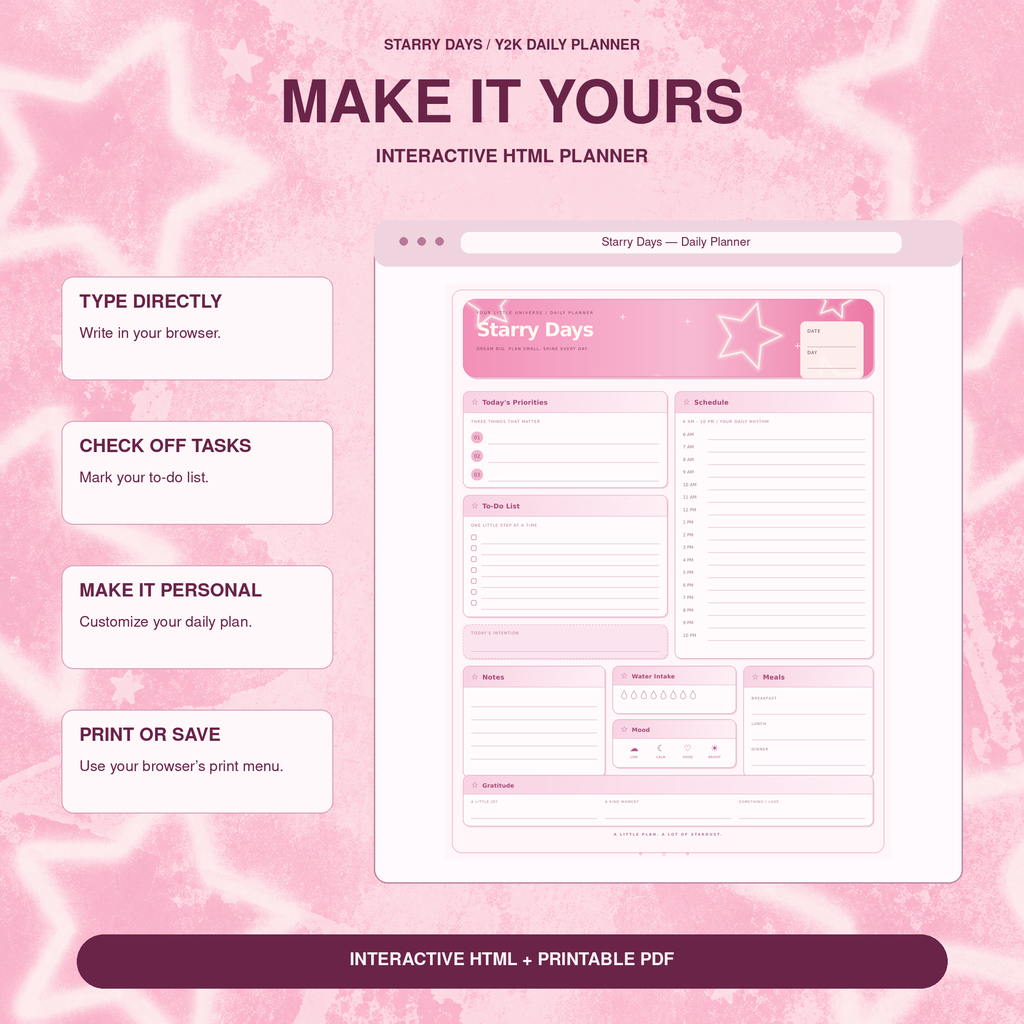 Starry Days interactive HTML planner