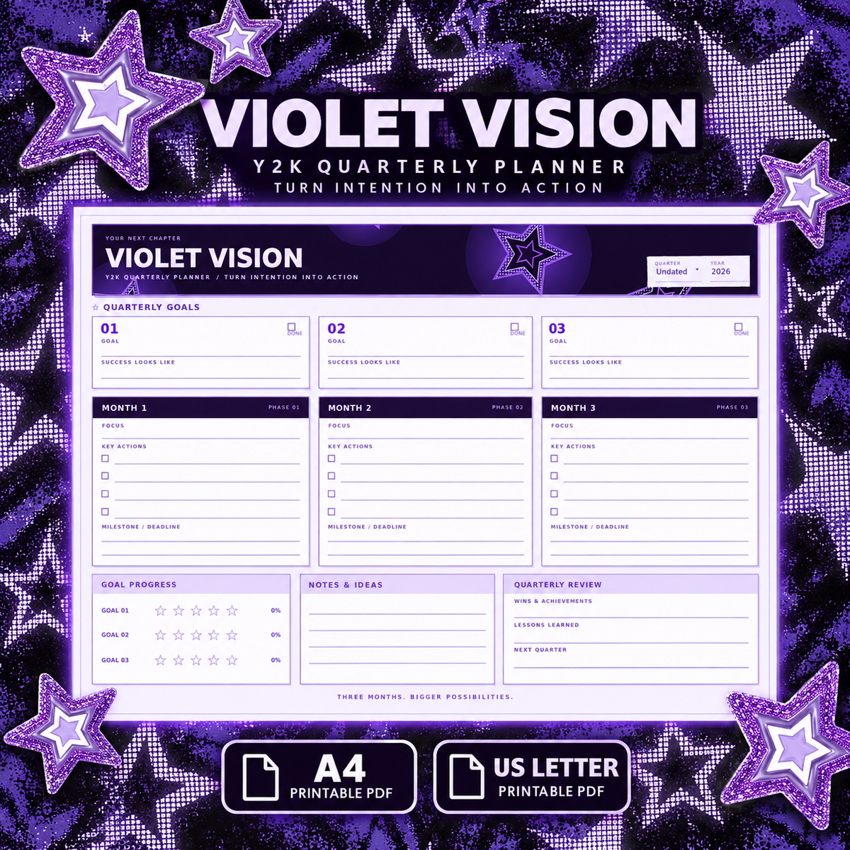 Violet Vision printable PDF purple star background