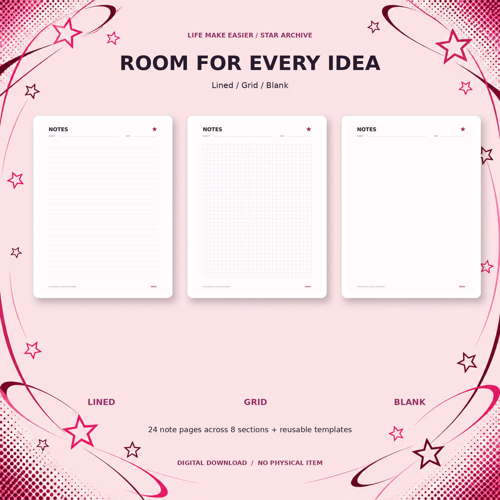 Star Archive Y2K digital notebook — 03 Page Styles