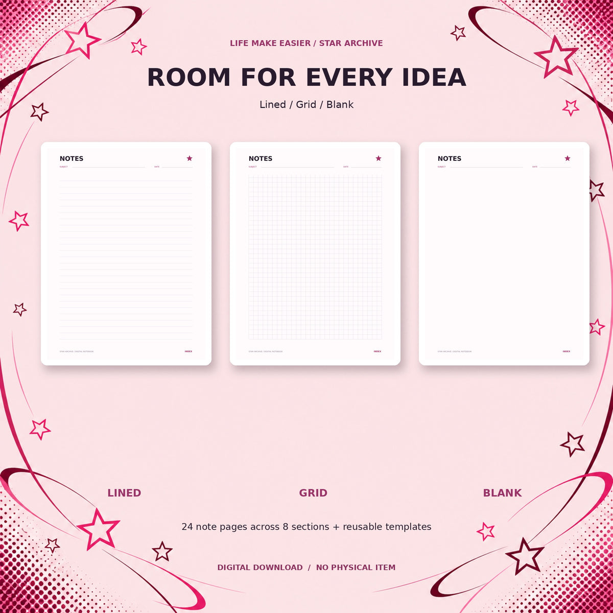 Star Archive Y2K digital notebook — 03 Page Styles